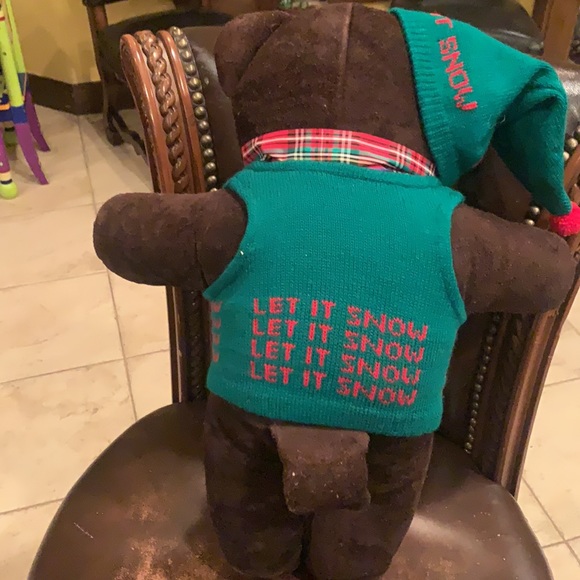 Vintage Suede Teddy Bear with Hat & Sweater Let It Snow ❄️ - Picture 4 of 5